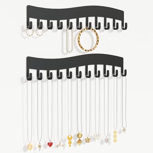 Josmimic Wall Necklace Organizer Holder Wall Mounted Jewelry Hanging Storage Necklaces Display Hanger Black - Image 1