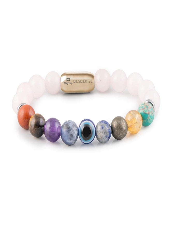 Mesmerize Womens Solace Rose Quartz 9 Chakra Bracelet | Healing Stones Bracelet | Magnetic Closure - Image 1