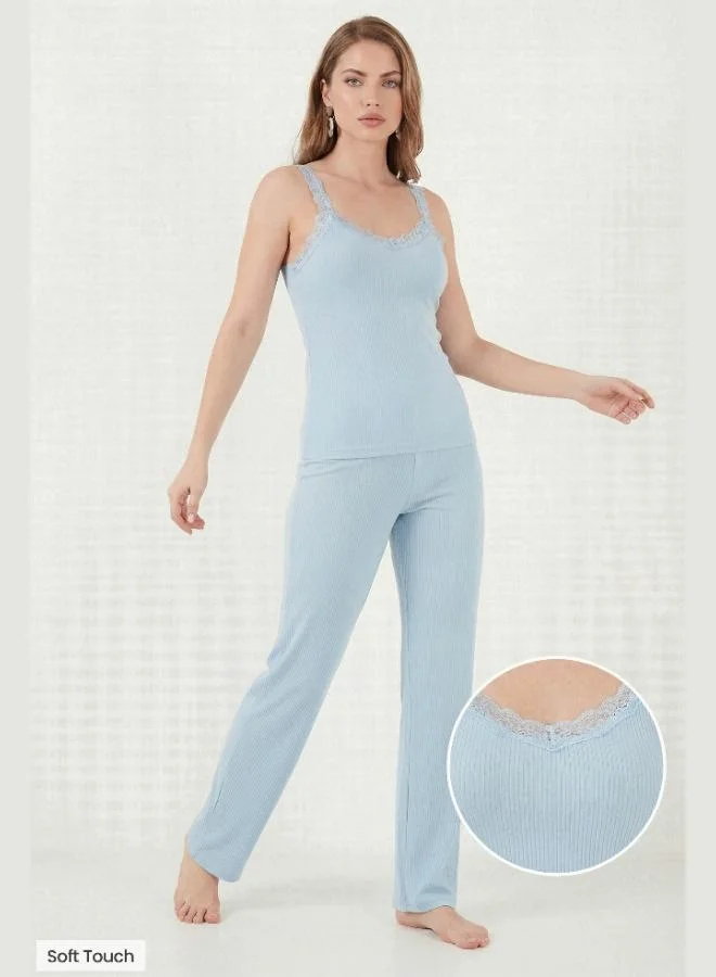 Lela Lela Regular Fit Lace Detail Strappy Round Neck Pajama Set for Women PAJAMA SET 65770822