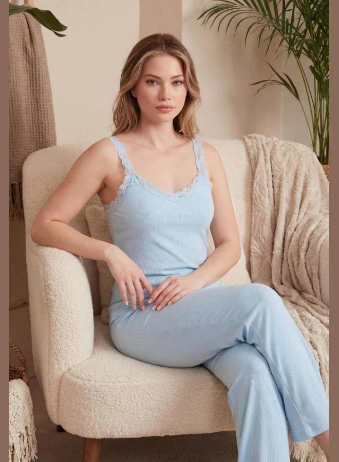 Lela Lela Regular Fit Lace Detail Strappy Round Neck Pajama Set for Women PAJAMA SET 65770822