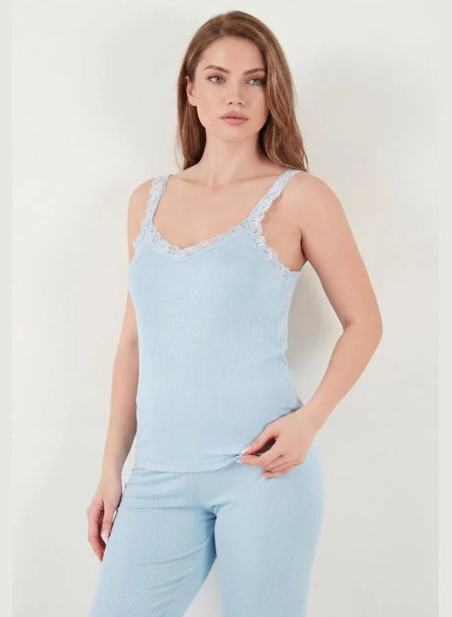 Lela  Lela Regular Fit Lace Detail Strappy Round Neck Pajama Set for Women PAJAMA SET 65770822 for Women | Best Price UAE