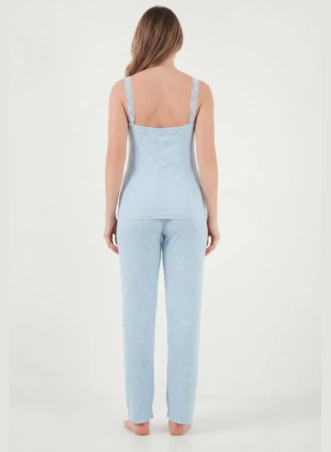 Lela  Lela Regular Fit Lace Detail Strappy Round Neck Pajama Set for Women PAJAMA SET 65770822 for Women | Best Price UAE