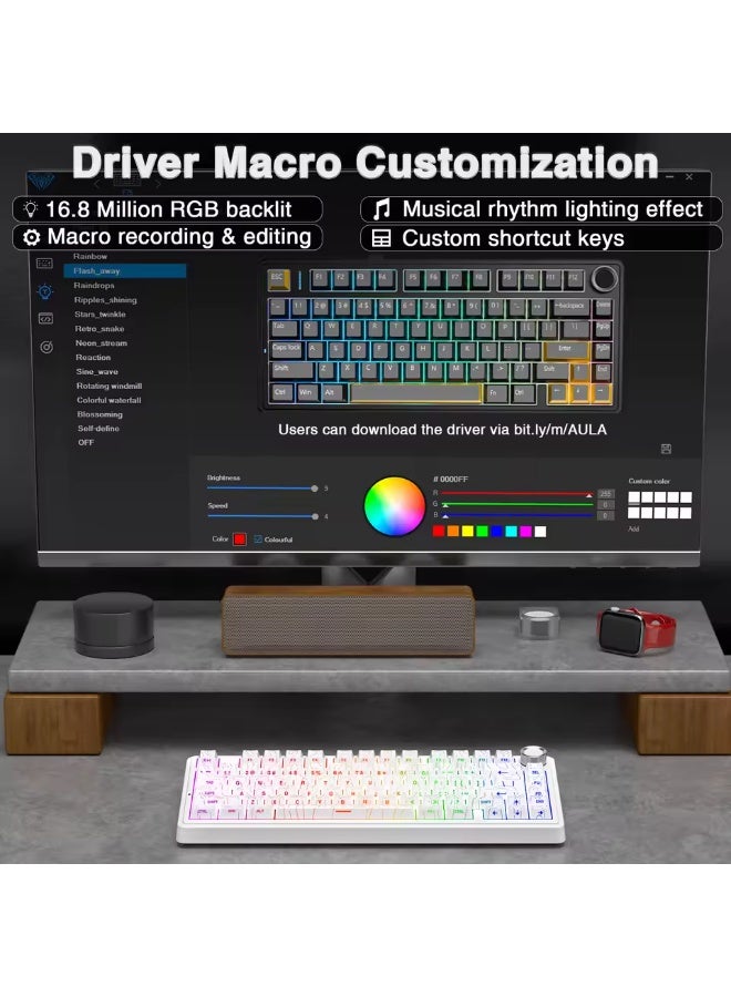 AULA F75 Pro 75% Wireless Mechanical Keyboard,Gasket Hot Swappable Custom Keyboard, Pre-lubed Seiya Switches RGB Backlit Gaming Keyboard,2.4GHz/Type-C/BT5.0 Mechanical Keyboard - Image 3