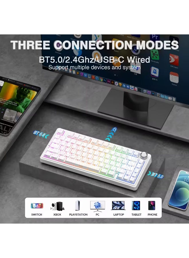 AULA F75 Pro 75% Wireless Mechanical Keyboard,Gasket Hot Swappable Custom Keyboard, Pre-lubed Seiya Switches RGB Backlit Gaming Keyboard,2.4GHz/Type-C/BT5.0 Mechanical Keyboard - Image 4
