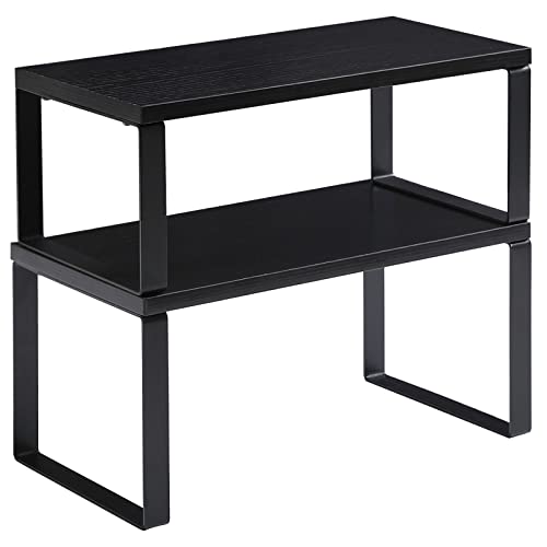 YMYNY Cabinet Shelf Organizer, Countertop Shelves Set of 2, Kitchen Spice Racks, Stackable, Storage Racks for Cupboard, Sink, Pantry, Bathroom, Black, Metal, UHSR002B - Image 1