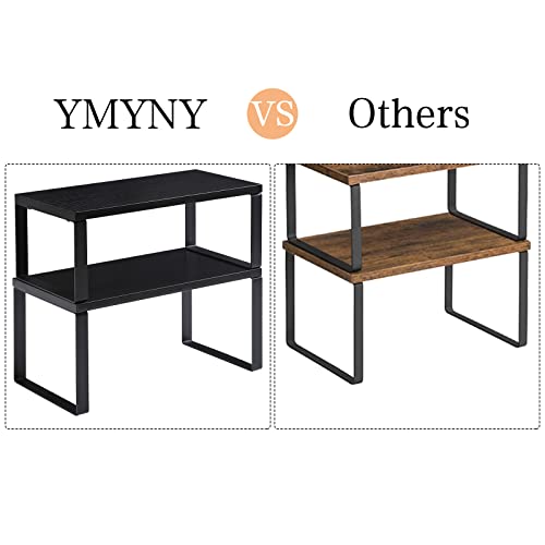 YMYNY Cabinet Shelf Organizer, Countertop Shelves Set of 2, Kitchen Spice Racks, Stackable, Storage Racks for Cupboard, Sink, Pantry, Bathroom, Black, Metal, UHSR002B - Image 4