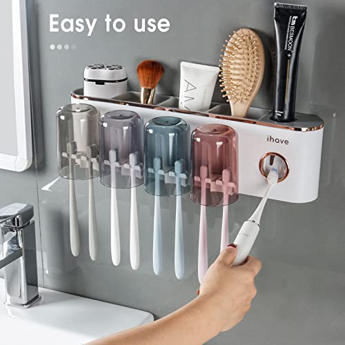 iHave Toothbrush Holders Bathroom Accessories with Toothpaste Dispenser, 4 Cups Toothbrush Holder Wall Mounted Bathroom Decor - Image 3