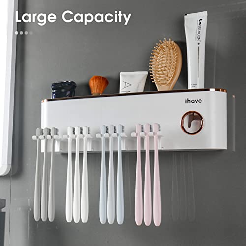 iHave Toothbrush Holders Bathroom Accessories with Toothpaste Dispenser, 4 Cups Toothbrush Holder Wall Mounted Bathroom Decor - Image 2
