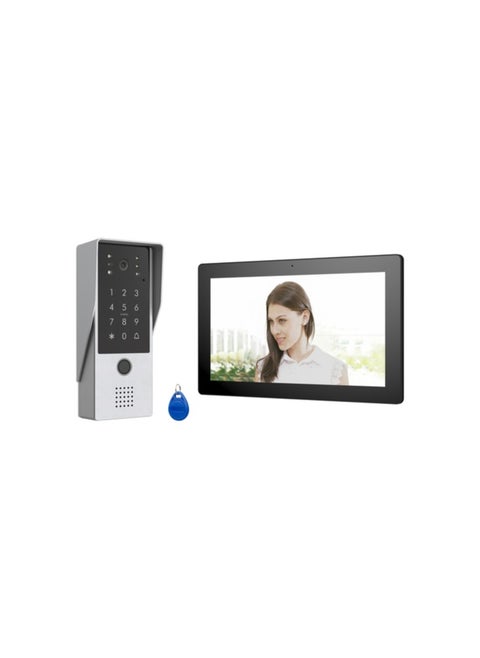 Areb Smart Video Doorphone Kit – 10-inch Touchscreen, WiFi & Ethernet, Fingerprint & PIN Access, RFID Unlocking, Two-Way Audio, Motion Detection, Night Vision, Remote Access via AREB App, Silver