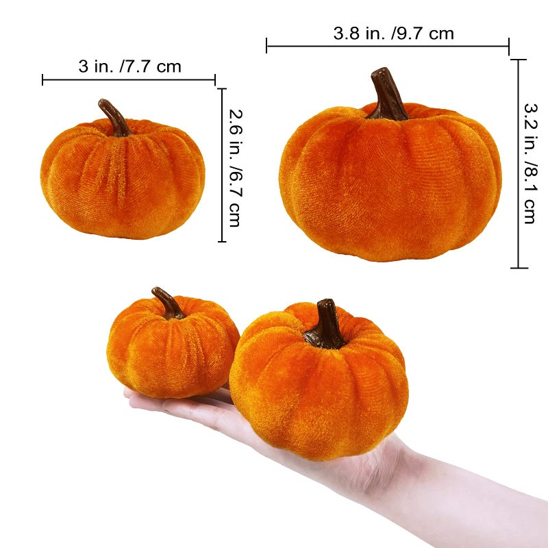 Winlyn Set of 16 Assorted Faux Small Rustic Harvest Decorative Pumpkins Velvet Fabric Pumpkins Foam Pumpkins in Rust Orange White for Farmhouse Fall Wedding Thanksgiving Centerpiece Table Mantel D?cor  - Image 3