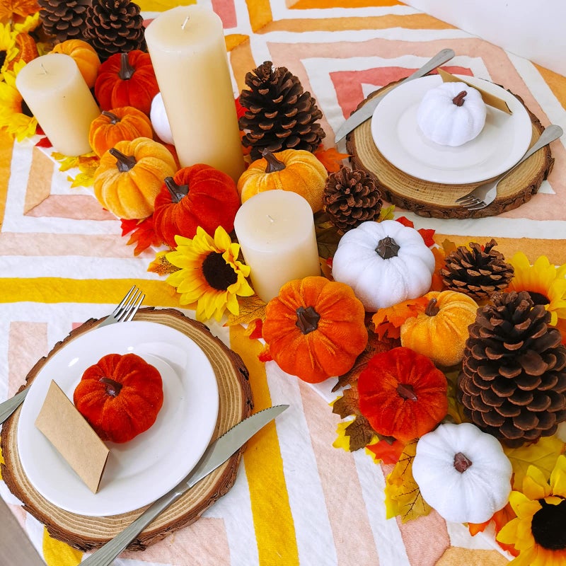 Winlyn Set of 16 Assorted Faux Small Rustic Harvest Decorative Pumpkins Velvet Fabric Pumpkins Foam Pumpkins in Rust Orange White for Farmhouse Fall Wedding Thanksgiving Centerpiece Table Mantel D?cor  - Image 4