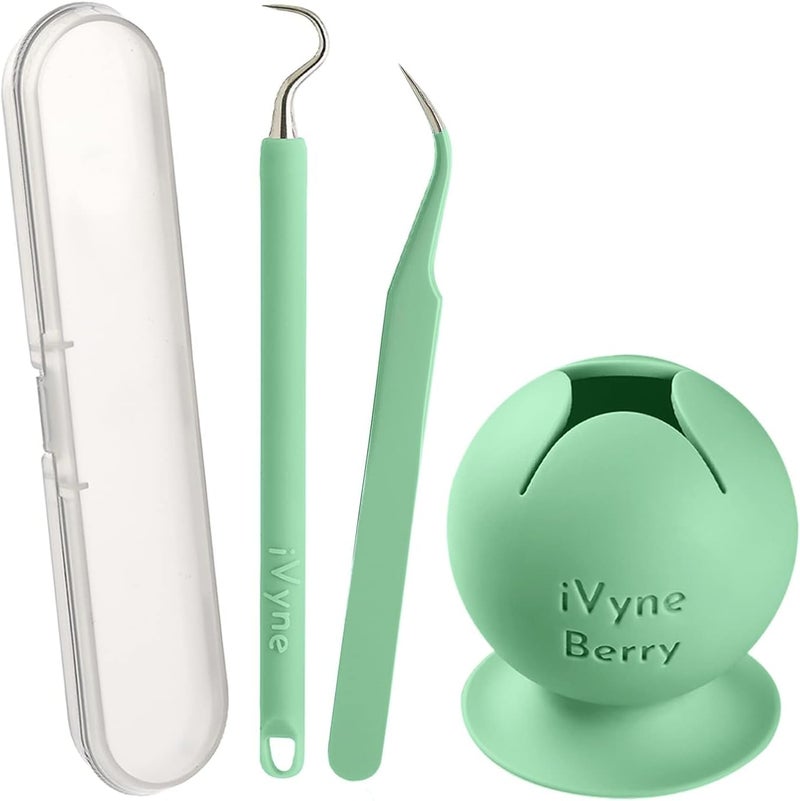 iVyne Berry and Silicone Weeding Tools - Suction Weeder, Craft Tweezer, Scrap Collector Holder, Vinyl Weeding Tool Kit for Cricut, Silhouette Accessories - Green - Image 1