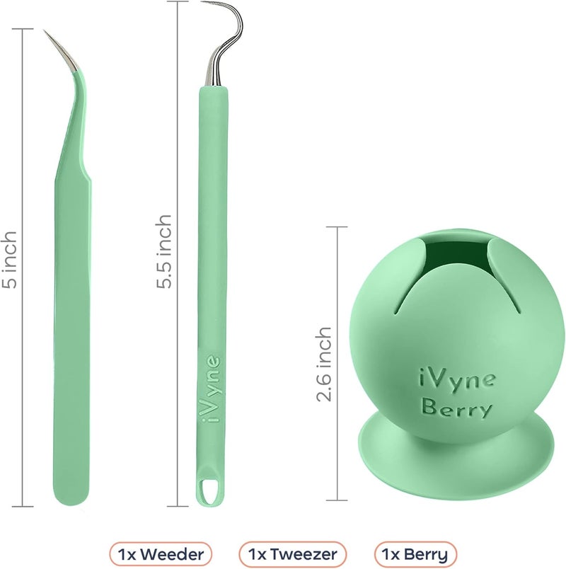 iVyne Berry and Silicone Weeding Tools - Suction Weeder, Craft Tweezer, Scrap Collector Holder, Vinyl Weeding Tool Kit for Cricut, Silhouette Accessories - Green - Image 2