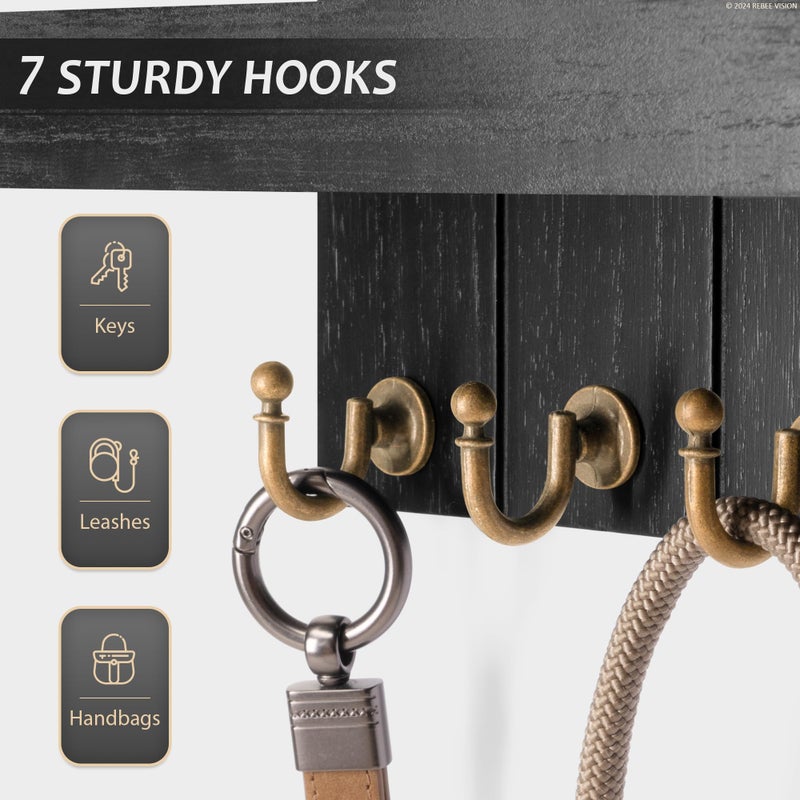 Rebee Vision Decorative Key and Mail Holder for Wall - Farmhouse 15 Inches Floating Shelf with 7 Sturdy Key Hooks for Home Entryway Wall Decor - Rustic Key Racks (Black) - Image 5