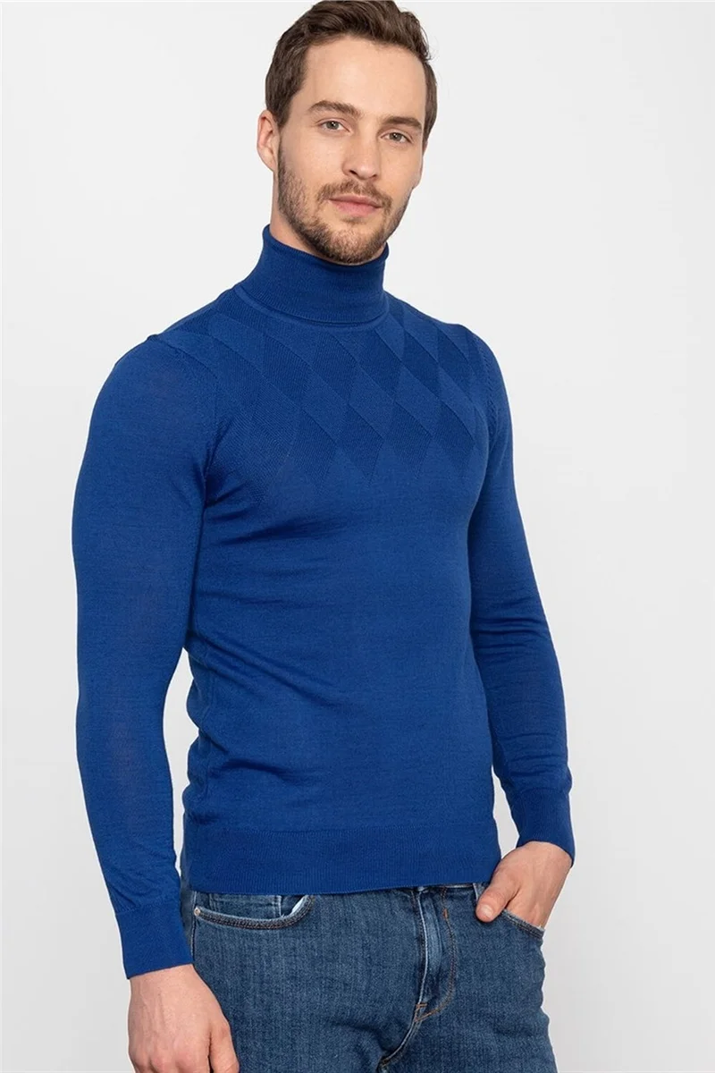 تودورس Slim Fit Slim Fit Full Turtleneck Self Patterned Thin Wool Men's Sweater