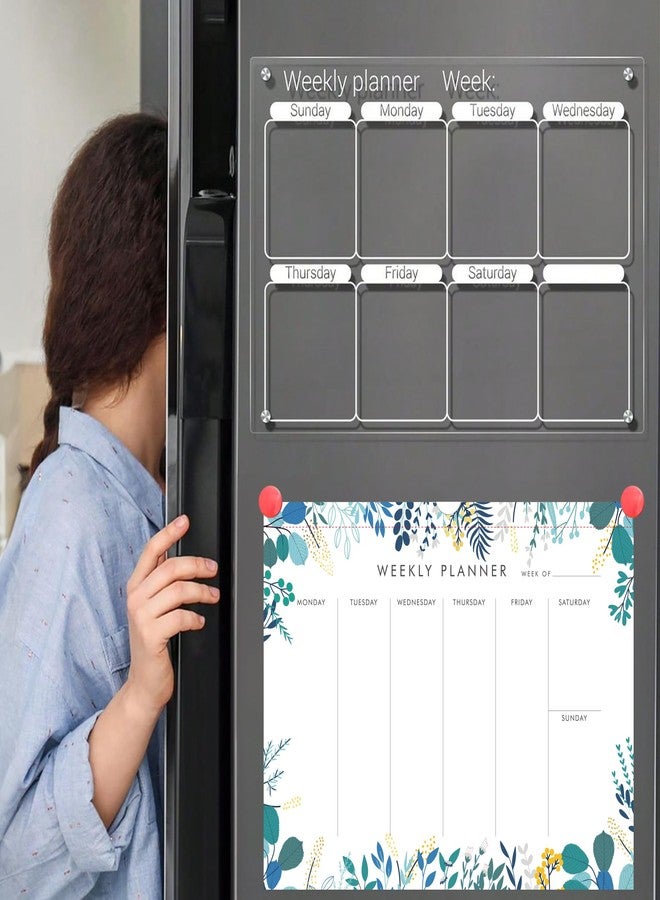 Yoment Weekly Planner Notepad Tear Off 52 Undated Weekly Calendar Sheets to Do List Notepad Set of 2 Desk Planner Planning Pads Productivity Tracker for Work Goals Notes Schedule Ideas, Floral Blue - Image 2