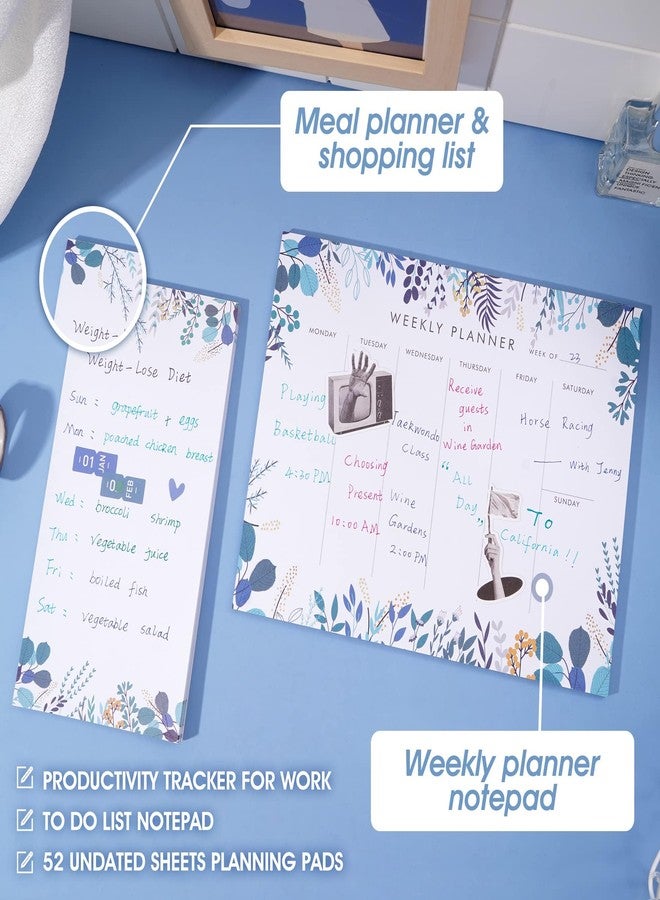 Yoment Weekly Planner Notepad Tear Off 52 Undated Weekly Calendar Sheets to Do List Notepad Set of 2 Desk Planner Planning Pads Productivity Tracker for Work Goals Notes Schedule Ideas, Floral Blue - Image 3