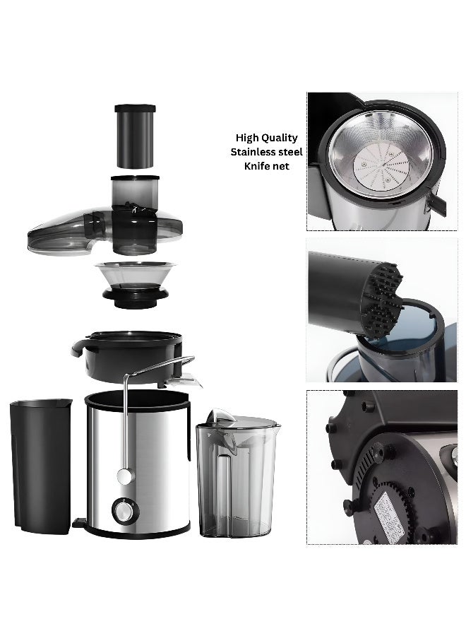 أرابيكو عصارة فواكه، محرك عالي الطاقة 800 واط، تصميم من الفولاذ المقاوم للصدأ مع سرعة مزدوجة، فتحة تغذية كبيرة جدًا، حاوية لب سعة 1.7 لتر وجامع عصير سعة 500 مل (أحمر وفضي) - Image 4