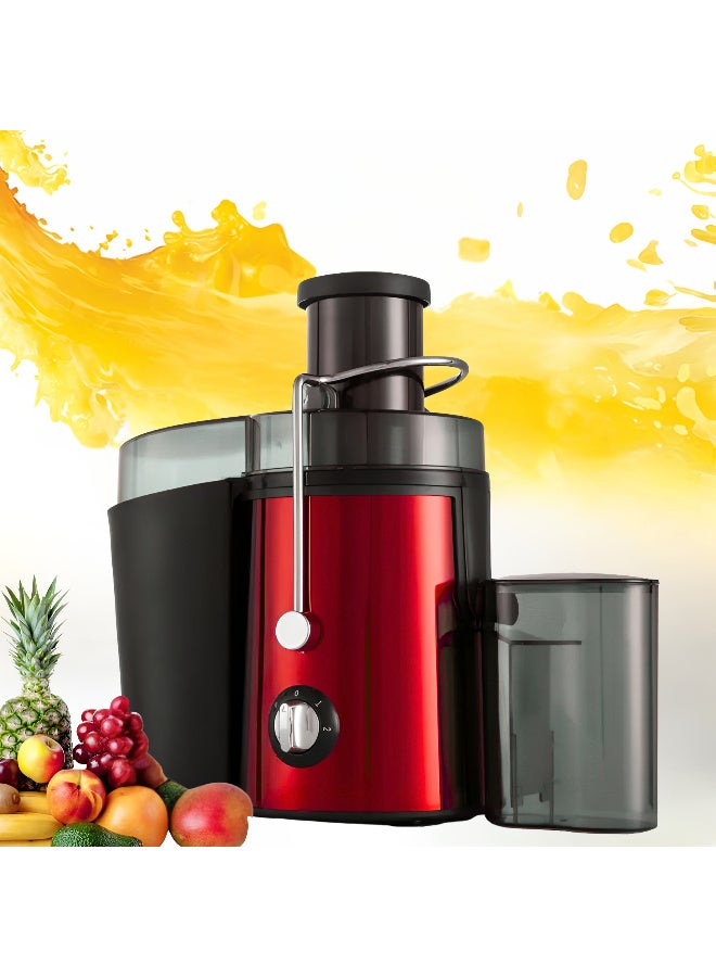 أرابيكو عصارة فواكه، محرك عالي الطاقة 800 واط، تصميم من الفولاذ المقاوم للصدأ مع سرعة مزدوجة، فتحة تغذية كبيرة جدًا، حاوية لب سعة 1.7 لتر وجامع عصير سعة 500 مل (أحمر وفضي) - Image 1