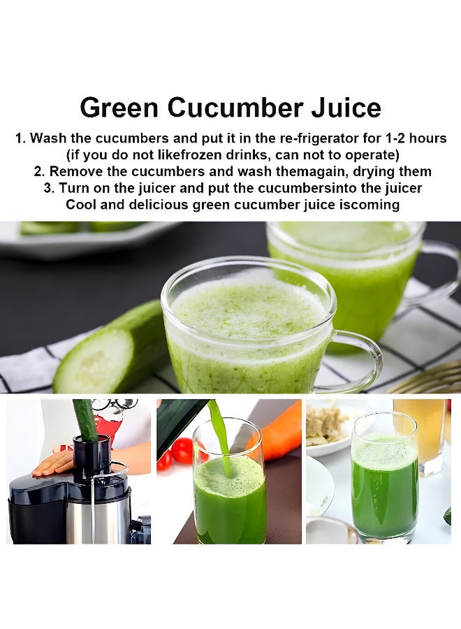 أرابيكو عصارة فواكه، محرك عالي الطاقة 800 واط، تصميم من الفولاذ المقاوم للصدأ مع سرعة مزدوجة، فتحة تغذية كبيرة جدًا، حاوية لب سعة 1.7 لتر وجامع عصير سعة 500 مل (أحمر وفضي) - Image 5