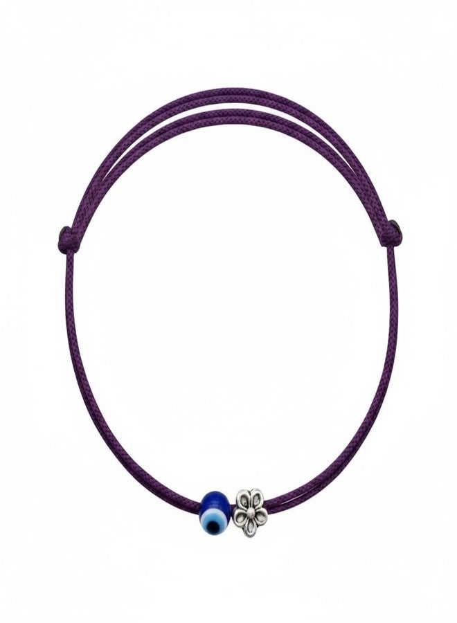 DARSHRAJ 925 Sterling Silver Evil Eye & Flower Anklet | Adjustable Anklet for girls | women | silver payal (dark purple) - Image 1