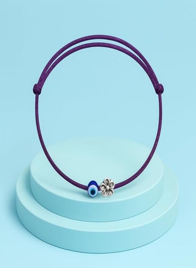 DARSHRAJ 925 Sterling Silver Evil Eye & Flower Anklet | Adjustable Anklet for girls | women | silver payal (dark purple) - Image 3