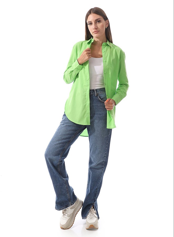 Andora Full Sleeves Plain Buttoned Shirt _ Green - Image 1