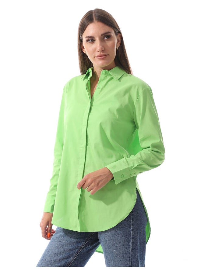 Andora Full Sleeves Plain Buttoned Shirt _ Green - Image 3