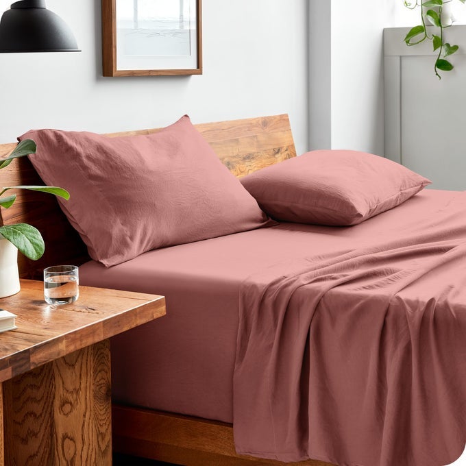 QUEEN SHEET SET LUXURY 1800 ULTRASOFT STONEWASHED MICROFIBER DOUBLE BRUSHED DEEP POCKETS EASY FIT BREATHABLE BEDDING SHEET SETS PILLOWCASES QUEEN DUSTY ROSE