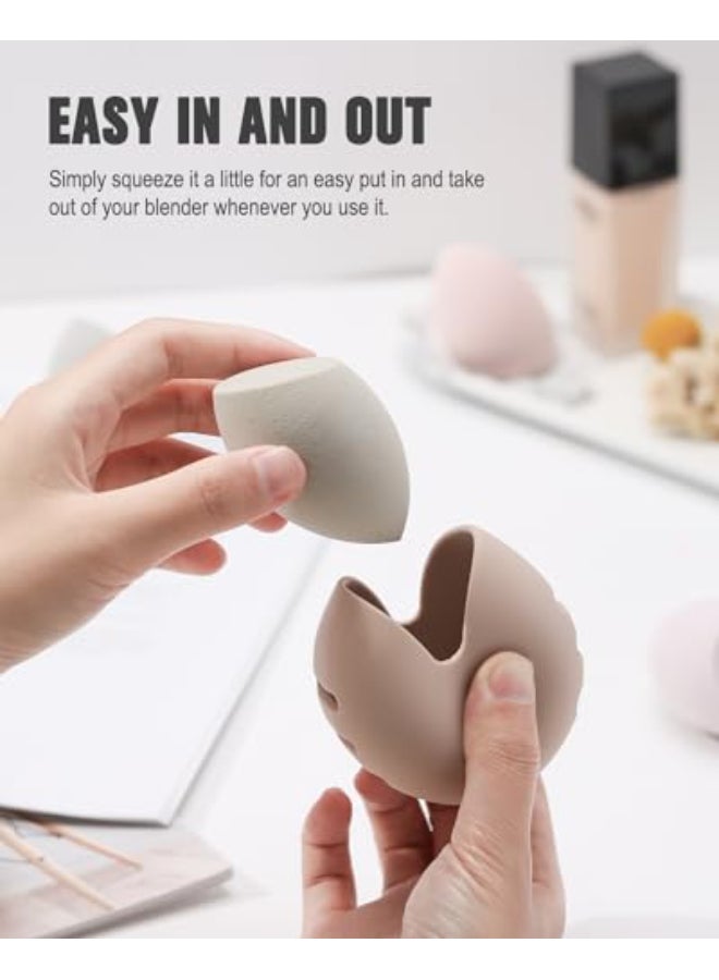 FERYES 2 PCS Makeup Sponge Holder Shatterproof EcoFriendly Silicone Beauty Make Up Blender Case for Travel Khaki - Image 4