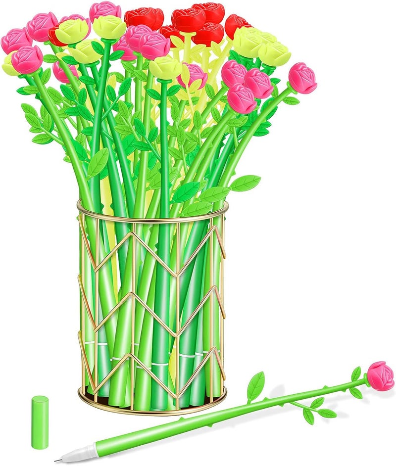 إكسفور أقلام الزهور هدايا أقلام الورد الاصطناعي، 30 قطعة أقلام حبر سوداء إبداعية 0.5 مم بكميات كبيرة هدايا حفلات الزفاف وأعياد الميلاد والمكتب والمدرسة، للأطفال والفتيات والنساء، لوازم تزيين المنزل والمدرسة - Image 1