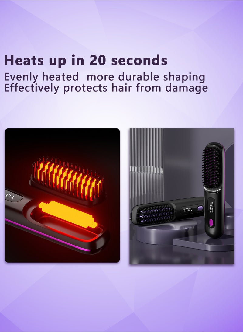 Electric Hair Straightener Brush, Portable Ceramic Ionic Straightening Comb and Curler, LED Display, Fast Heating, 3 Temp Settings & Anti-Scald Head Massager for All Hair Types - Image 3