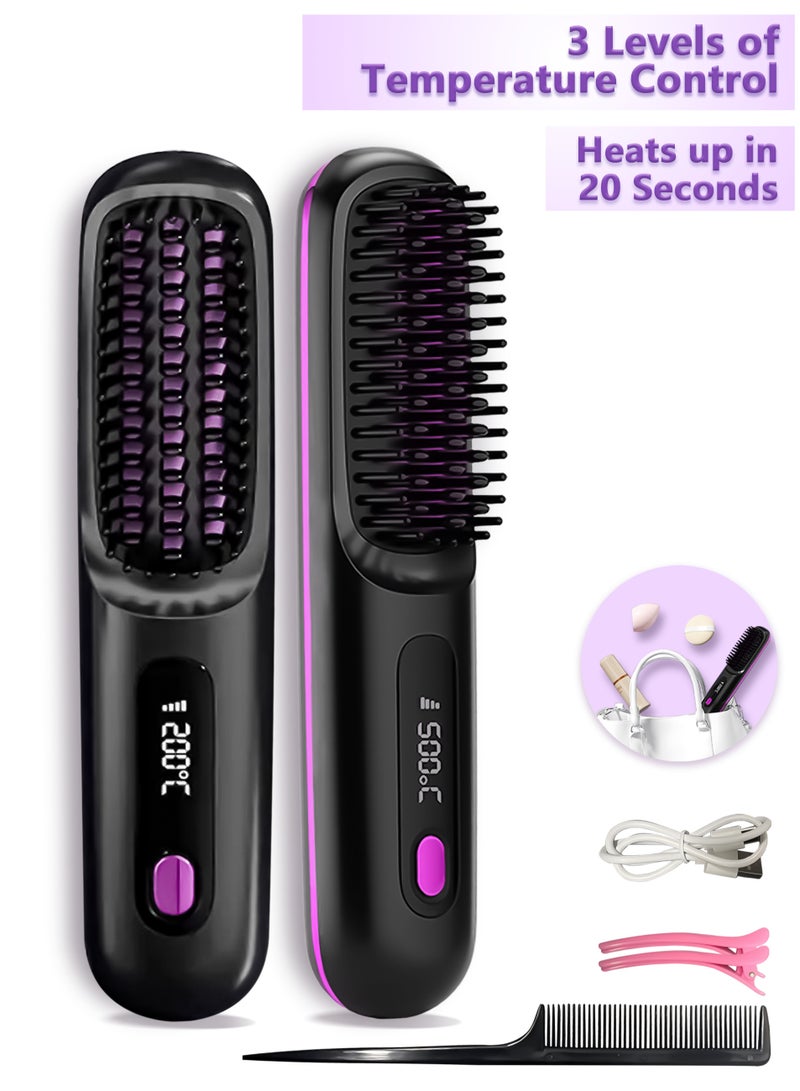 Electric Hair Straightener Brush, Portable Ceramic Ionic Straightening Comb and Curler, LED Display, Fast Heating, 3 Temp Settings & Anti-Scald Head Massager for All Hair Types - Image 1