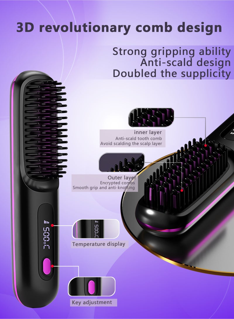 Electric Hair Straightener Brush, Portable Ceramic Ionic Straightening Comb and Curler, LED Display, Fast Heating, 3 Temp Settings & Anti-Scald Head Massager for All Hair Types - Image 5