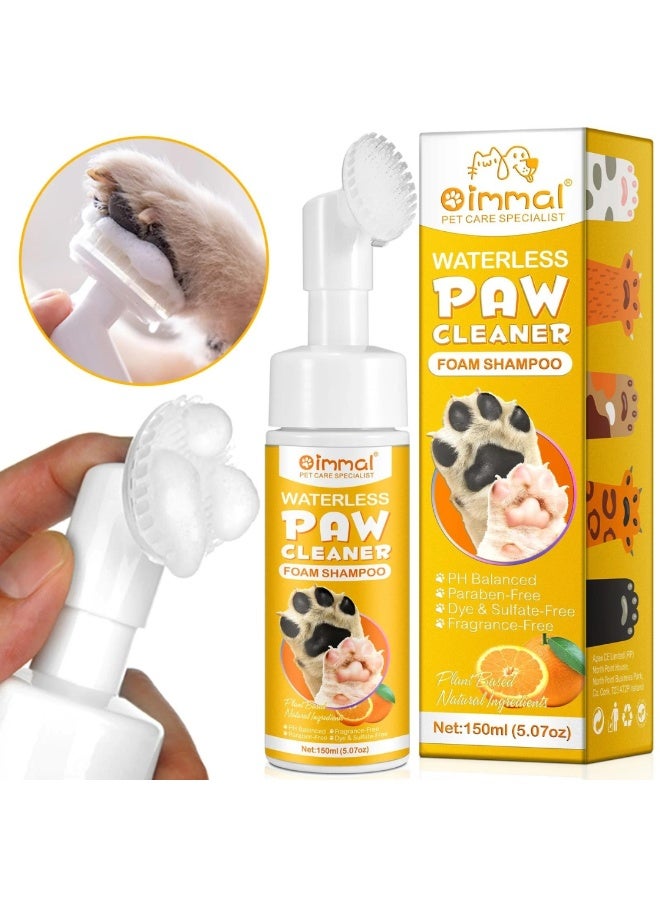 Oimmal 150ML Waterless Paw Cleaner Foam Shampoo Pets Paw Cleaner for Cats Dogs Paw Cleaner Foam, No-Rinse Cats Feet Foam Cleaning Shampoo, Silicone Pet Grooming Brush Waterless Shampoo Paw Cleaner for Dogs Kitten Shampoo - Image 1