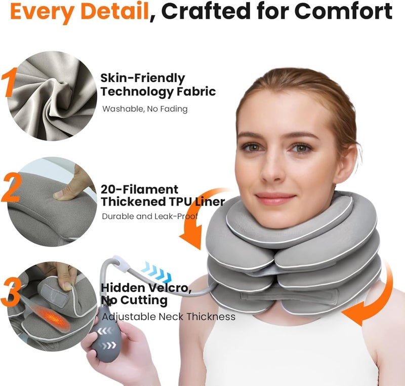 YOUWE7 Neck Stretcher with Neck Brace,Cervical Traction Neck Device,Neck Relief Tool,Adjustable Inflatable Cervical Brace,Home Use Neck Decompression New Technology Breathable Fabric Washable - Image 3