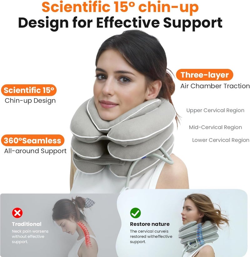 YOUWE7 Neck Stretcher with Neck Brace,Cervical Traction Neck Device,Neck Relief Tool,Adjustable Inflatable Cervical Brace,Home Use Neck Decompression New Technology Breathable Fabric Washable - Image 4