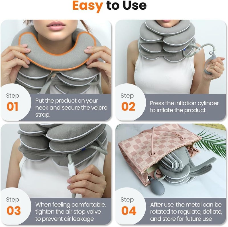 YOUWE7 Neck Stretcher with Neck Brace,Cervical Traction Neck Device,Neck Relief Tool,Adjustable Inflatable Cervical Brace,Home Use Neck Decompression New Technology Breathable Fabric Washable - Image 5