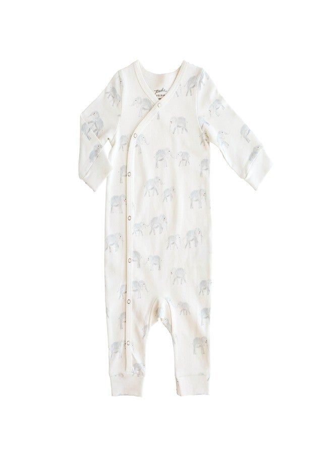 PEHR Kimono Romper, Follow Me Elephant | 100% Organic Cotton Baby Outfit | Easy-Wrap Style with Snap Closures | Sizes 3-6 Months - Image 1
