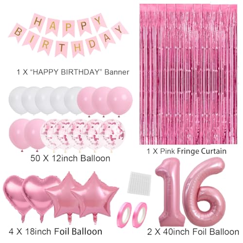 Cunnikku Sweet 16 Party Decorations Pink 16th Birthday Decorations for Girls Pink Sweet 16th Birthday Party Decoration for Her 16th Happy Birthday Banner for Girls Women 16th Birthday Party Supplies - Image 5