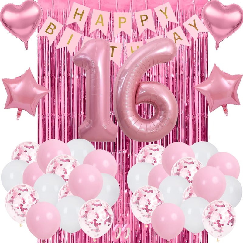Cunnikku Sweet 16 Party Decorations Pink 16th Birthday Decorations for Girls Pink Sweet 16th Birthday Party Decoration for Her 16th Happy Birthday Banner for Girls Women 16th Birthday Party Supplies - Image 3