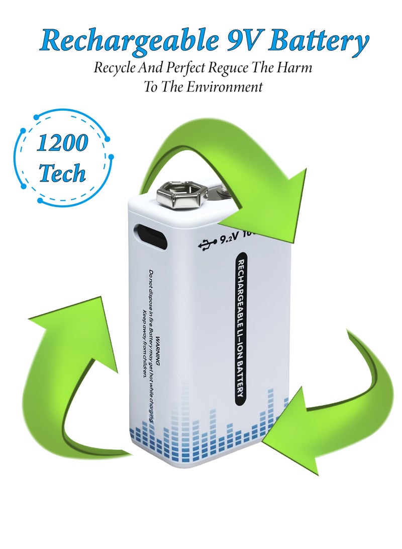 MUXUE 2-Pack Rechargeable 9V Batteries,9 Volt Lithium-ion Batteries Long Lasting with 2-in-1 USB-C Fast Charging Cable, for  Microphone, Toys, Small amplifiers, medical equipment, multimeters, rangefinders, blood glucose meters, guitar effects pedals, carbon monoxide detectors, security and alarm systems - Image 4