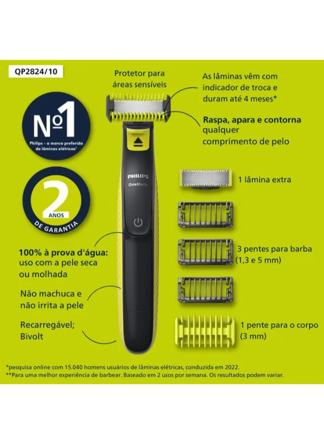 Philips OneBlade QP2724/20,Trim, Edge & Shave Any Length of Hair| 5-in-1 Adjustable Comb, Dual-Sided Blade,45min Cordless Use, USB Charging