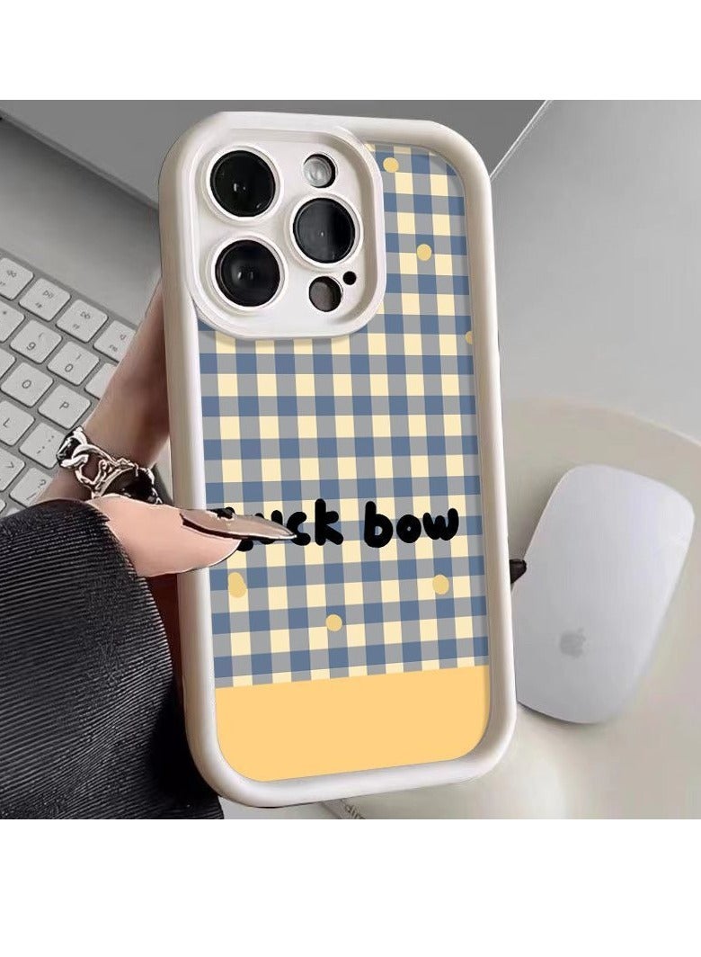 NIBEMINENT Blue And Yellow Checkers Protective TPU Case Cover For iPhone 14 Pro Max, Antique White