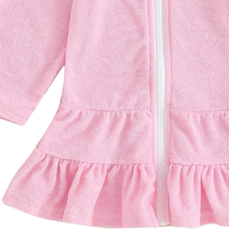 Baby beach hooded cape, hooded long-sleeved beach dress (pink, suitable for 1-2 years old) - Image 4