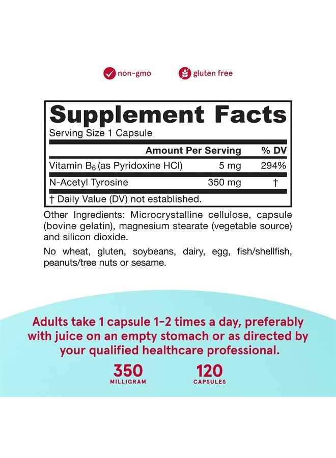 jarrow formulas N-Acetyl Tyrosine 350 mg - 120 Capsules - Supports Brain Health & Function - Dietary Supplement - Contains Vitamin B6 for Amino Acid Metabolism - 120 Servings (Packaging May Vary) - Image 4