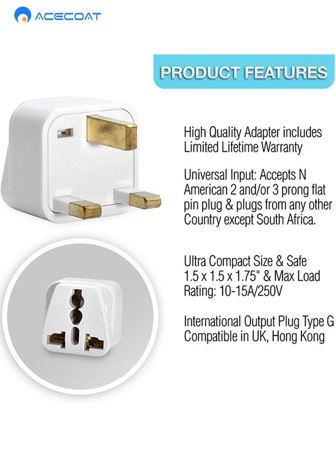 ACECOAT - UK Travel Adapter for Type G Plug - Works with Electrical Outlets in United Kingdom, Hong Kong, Ireland, Great Britain, Scotland, England, London, Dublin & More - Image 1