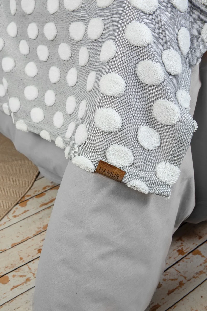 Hamur Dough Bed Runner Throw Pillow Set Bohemian Punch Punch Pattern Bedspread Point Gray