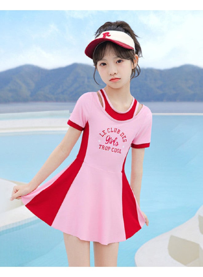 YouYou Children's Swimsuit 2025 New Girls' One-piece Dress Style Swimsuit For Big Kids Casual Hot Spring Swimming Suit - Image 1