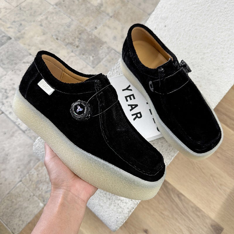 Haute Couture 2025 Autumn New Retro Nubuck Leather Square Toe Thick Sole Kangaroo Shoes Men'S Genuine Leather Heightening Casual High Tops - Image 3